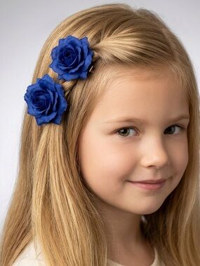Blue Rose Hair Clips Set (2) | Floral Fabric Wedding Accessories